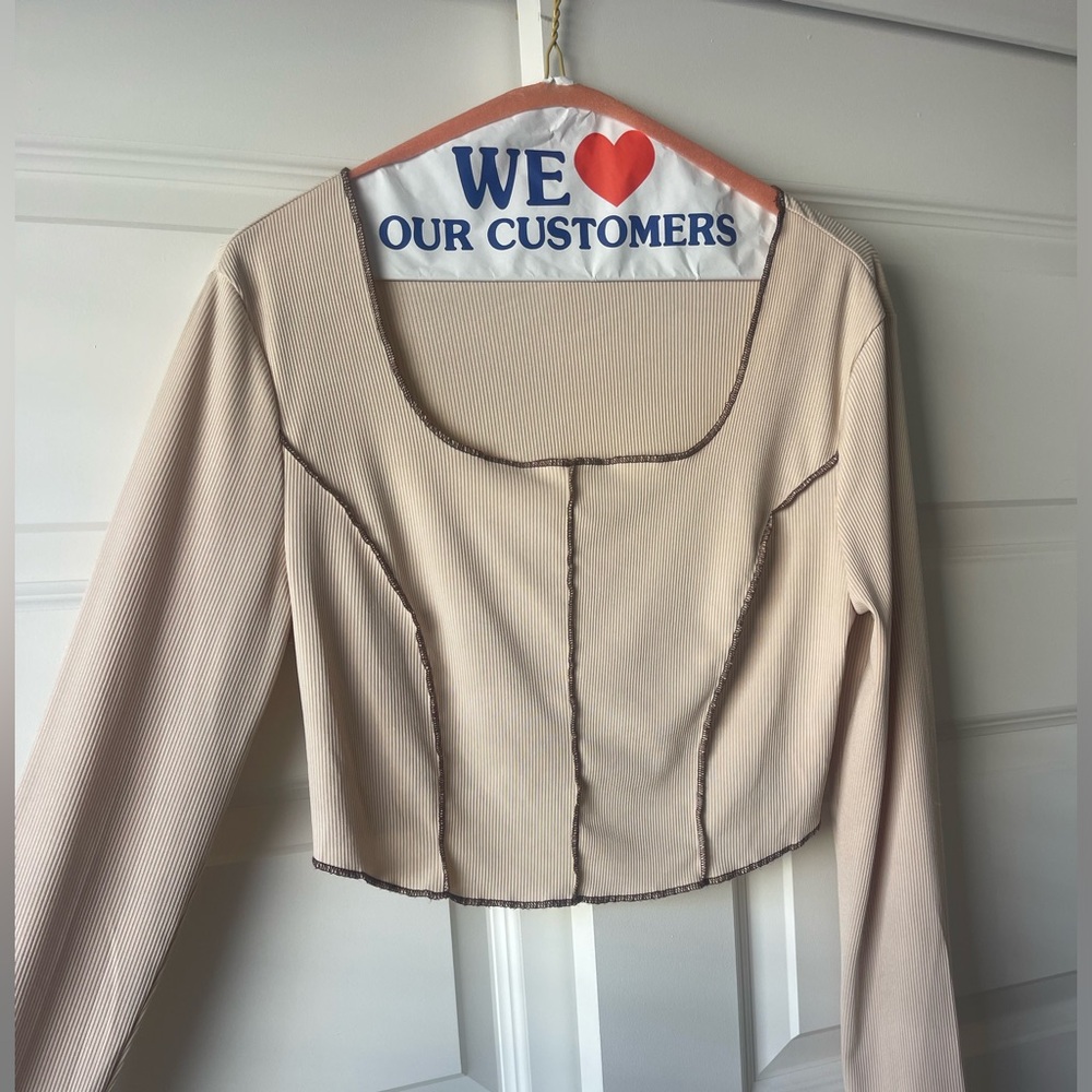 SHEIN Cream Long Sleeve Crop Top